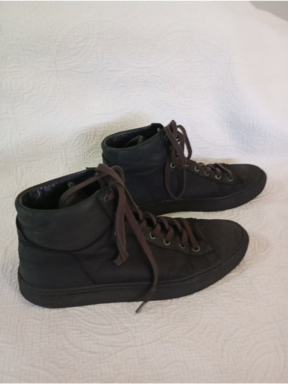AllSaints Black Leather High-Top Sneakers Lace-Up Mens Size 44 EU